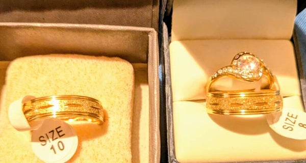 Wedding set Gold plated CZ on band with Octagon stye
