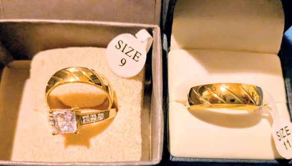 Wedding set Gold plated CZ on band with Princess Cut stye