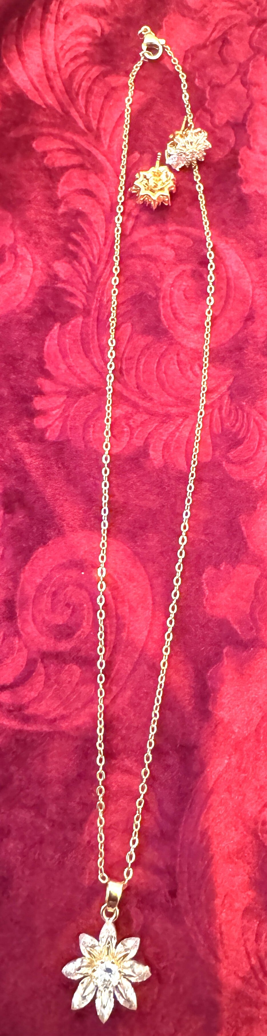 Women Gold Plated Necklace and Earrings. Beautiful Gold Flower design With Cz.