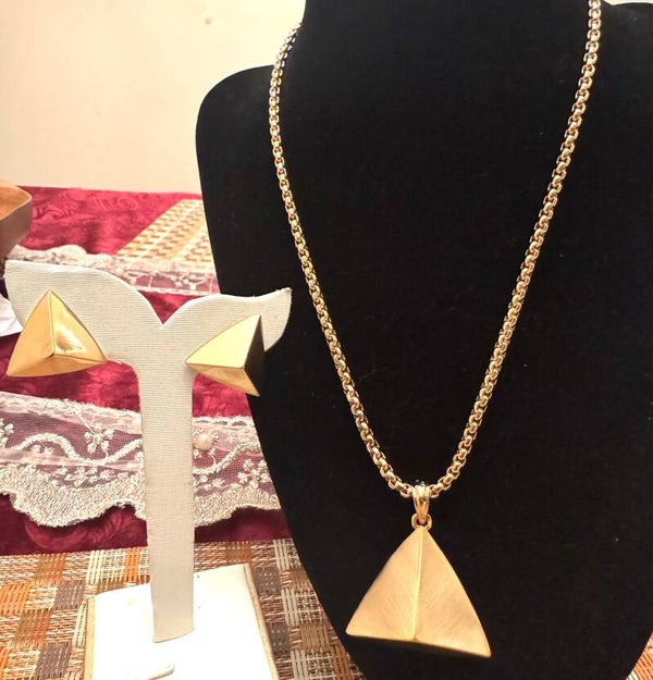 Beautiful Gold Color Necklace and Earrings Triangle Style Design