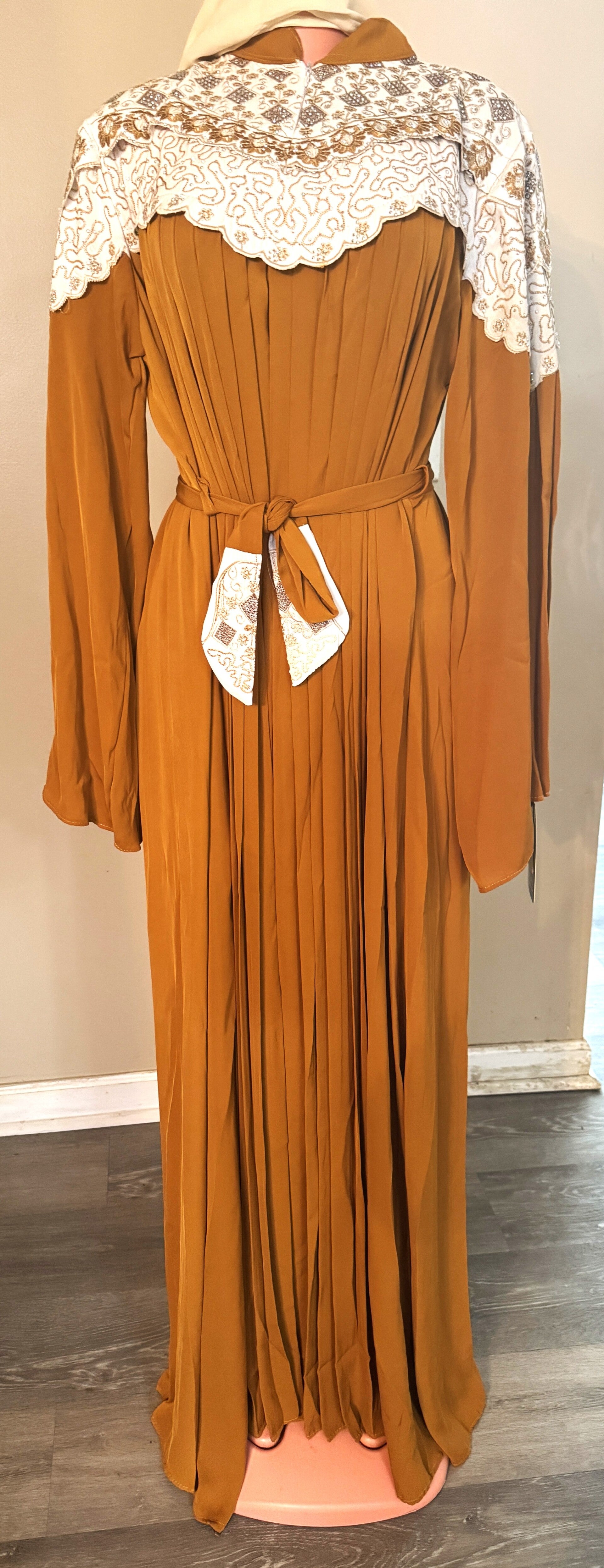 Elegant Abaya Dress With Belt Tie and Hair Scarf