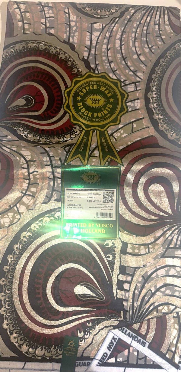 GRAND SUPER-WAX-BLOCK PRINTS 6 YARDS PRINTED BY VLISCO IN HOLLAND