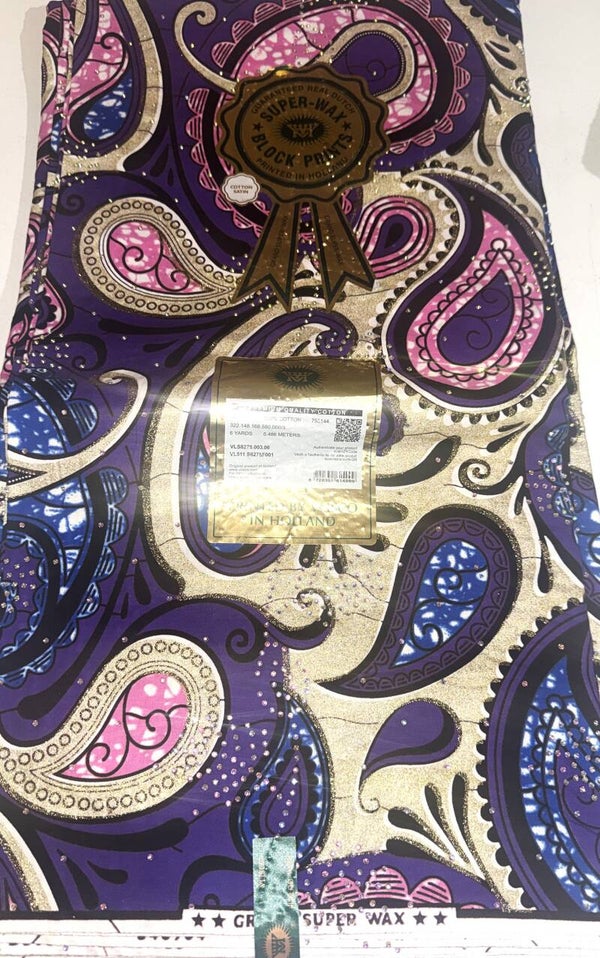 GRAND SUPER-WAX-BLOCK PRINTS 6 YARDS PRINTED BY VLISCO IN HOLLAND