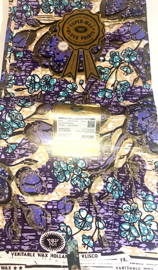 GRAND SUPER-WAX-BLOCK PRINTS 6 YARDS PRINTED BY VLISCO IN HOLLAND