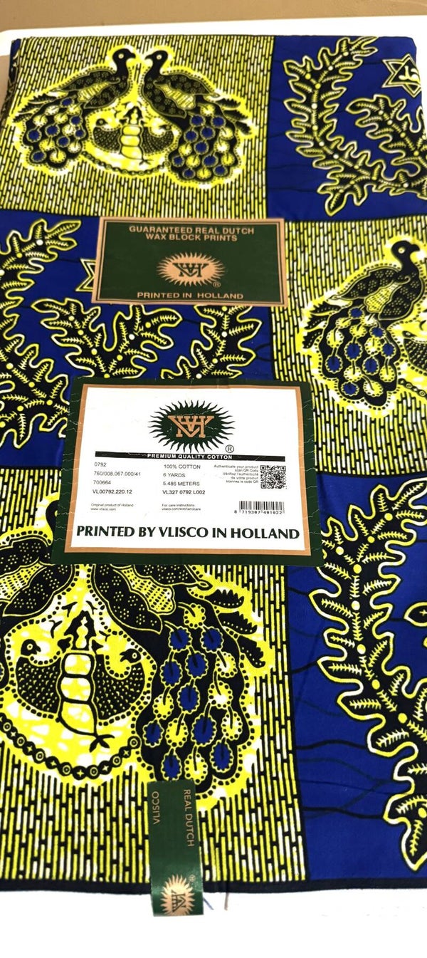 GUARANTEED REAL DUTCH VERITABLE WAX BLOCK PRINTS 6 YARDS PRINTED BY VLISCO IN HOLLAND