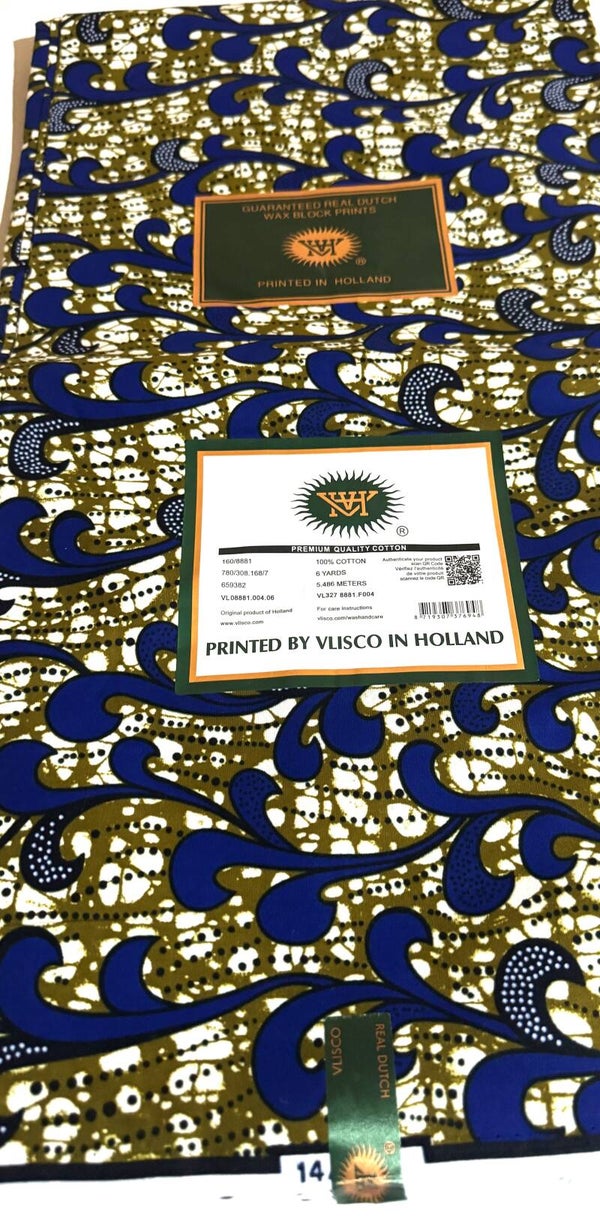 GUARANTEED REAL DUTCH VERITABLE WAX BLOCK PRINTS 6 YARDS PRINTED BY VLISCO IN HOLLAND