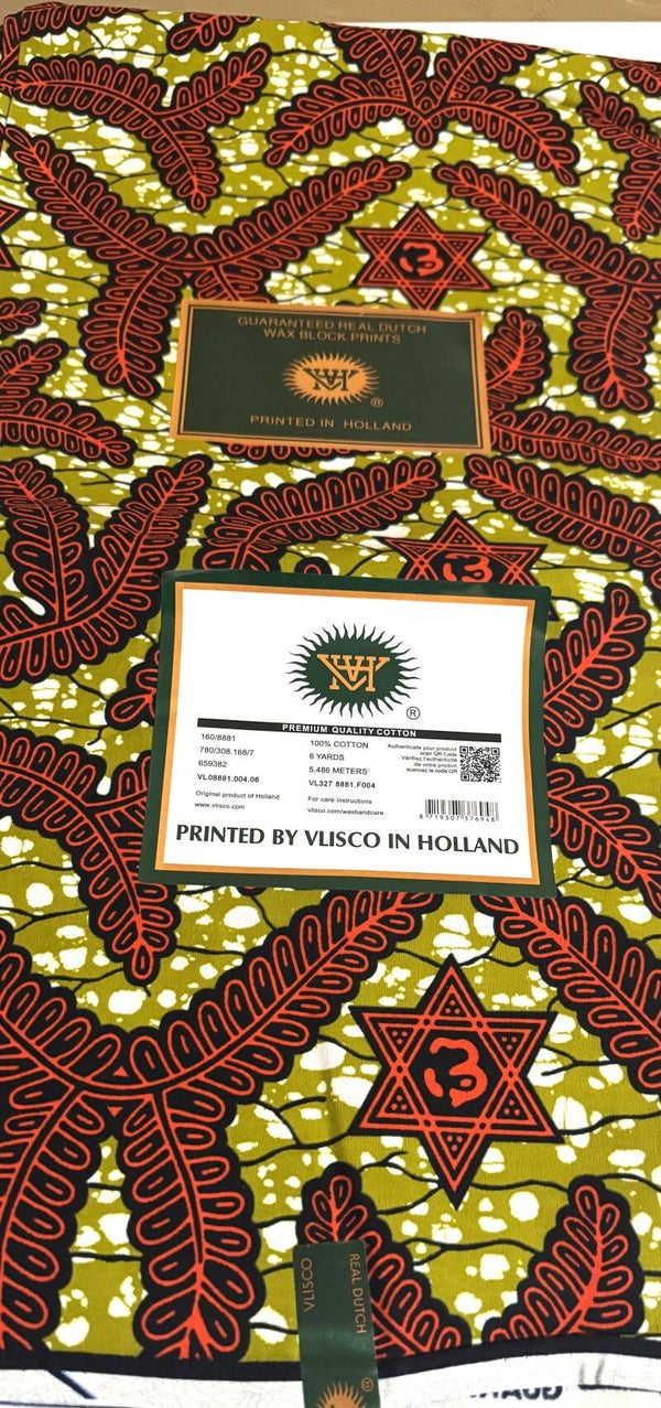 GUARANTEED REAL DUTCH VERITABLE WAX BLOCK PRINTS 6 YARDS PRINTED BY VLISCO IN HOLLAND