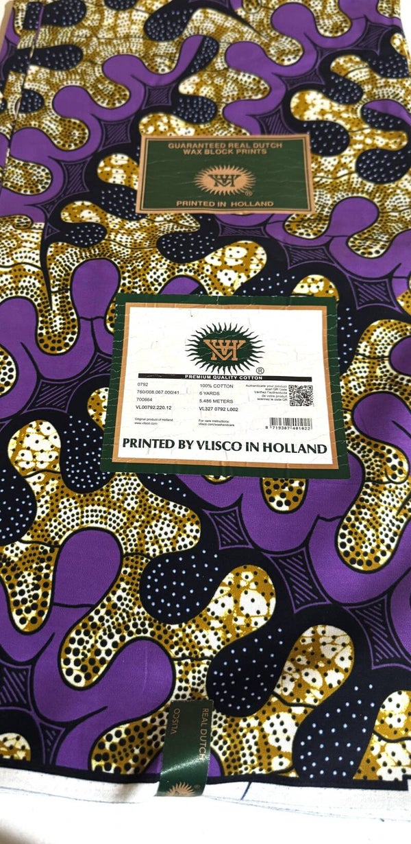 GUARANTEED REAL DUTCH VERITABLE WAX BLOCK PRINTS 6 YARDS PRINTED BY VLISCO IN HOLLAND