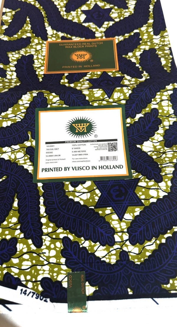 GUARANTEED REAL DUTCH VERITABLE WAX BLOCK PRINTS 6 YARDS PRINTED BY VLISCO IN HOLLAND
