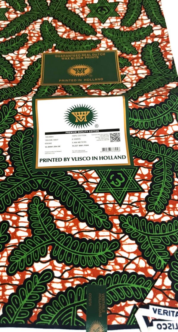 GUARANTEED REAL DUTCH VERITABLE WAX BLOCK PRINTS 6 YARDS PRINTED BY VLISCO IN HOLLAND