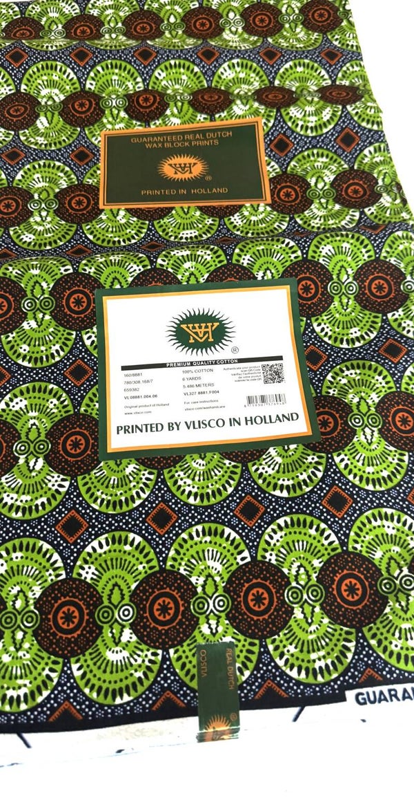 GUARANTEED REAL DUTCH VERITABLE WAX BLOCK PRINTS 6 YARDS PRINTED BY VLISCO IN HOLLAND