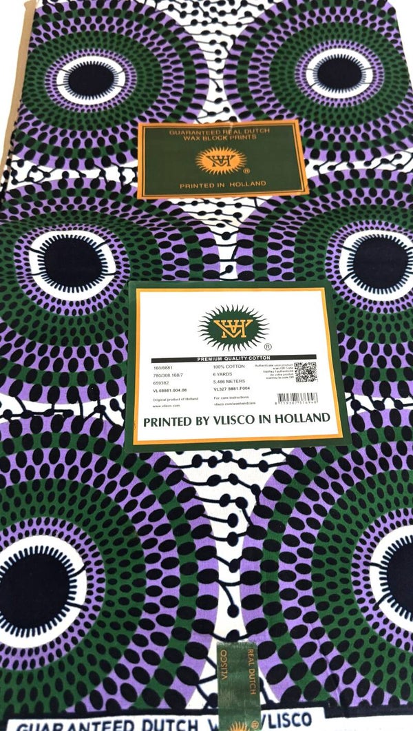GUARANTEED REAL DUTCH VERITABLE WAX BLOCK PRINTS 6 YARDS PRINTED BY VLISCO IN HOLLAND