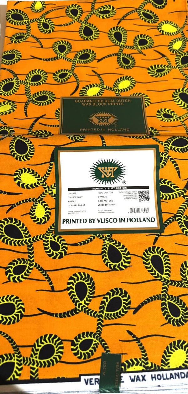 GUARANTEED REAL DUTCH VERITABLE WAX BLOCK PRINTS 6 YARDS PRINTED BY VLISCO IN HOLLAND