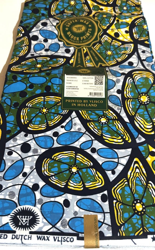DUTCH SUPER-WAX-BLOCK PRINTS 6 YARDS PRINTED BY VLISCO IN HOLLAND