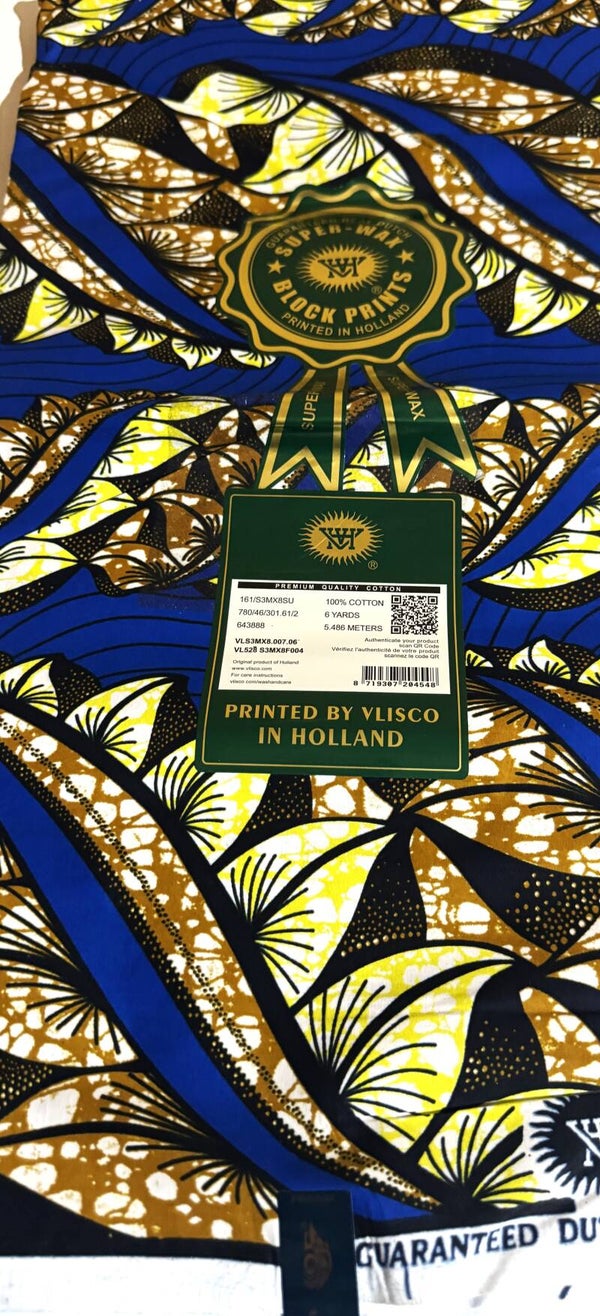 DUTCH VERITABLE SUPER-WAX-BLOCK PRINTS 6 YARDS PRINTED BY VLISCO IN HOLLAND