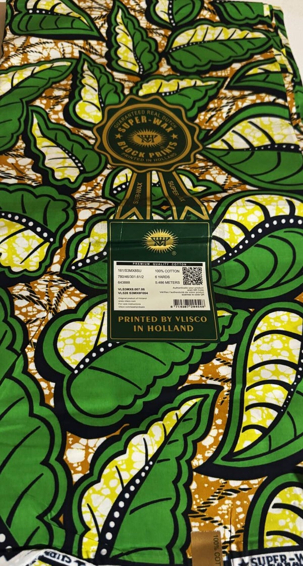 DUTCH SUPER-WAX-BLOCK PRINTS 6 YARDS PRINTED BY VLISCO IN HOLLAND
