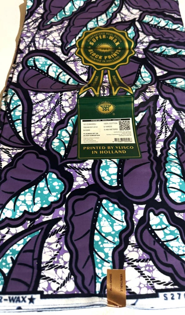 DUTCH VERITABLE SUPER-WAX-BLOCK PRINTS 6 YARDS PRINTED BY VLISCO IN HOLLAND