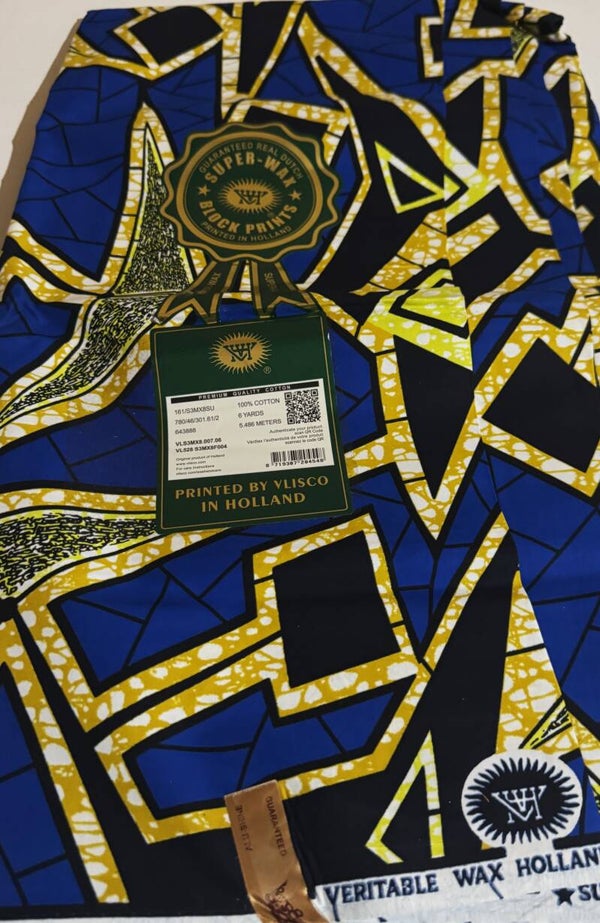 DUTCH VERITABLE SUPER-WAX-BLOCK PRINTS 6 YARDS PRINTED BY VLISCO IN HOLLAND