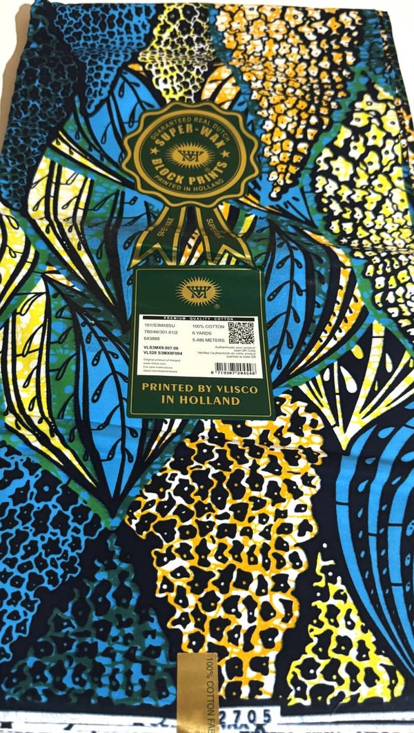 DUTCH VERITABLE SUPER-WAX-BLOCK PRINTS 6 YARDS PRINTED BY VLISCO IN HOLLAND