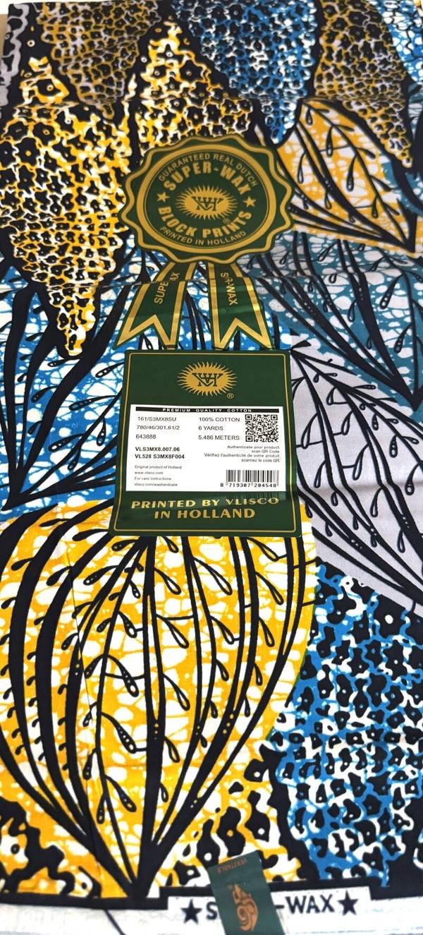 DUTCH VERITABLE SUPER-WAX-BLOCK PRINTS 6 YARDS PRINTED BY VLISCO IN HOLLAND