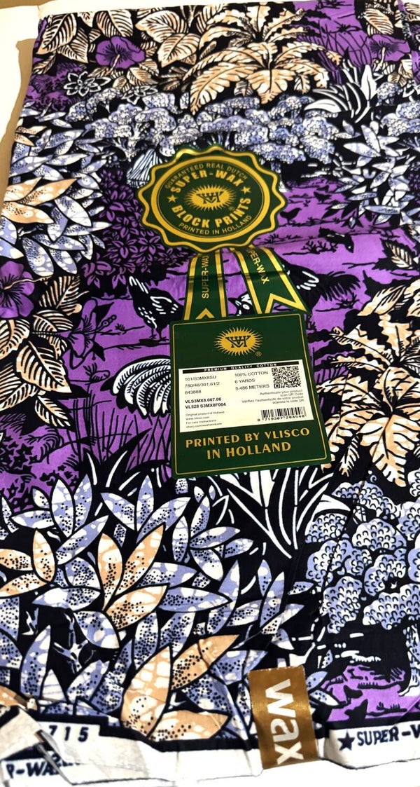 DUTCH VERITABLE SUPER-WAX-BLOCK PRINTS 6 YARDS PRINTED BY VLISCO IN HOLLAND
