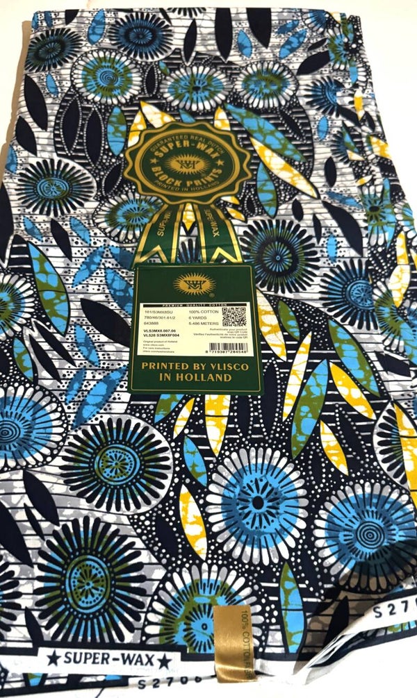 DUTCH VERITABLE SUPER-WAX-BLOCK PRINTS 6 YARDS PRINTED BY VLISCO IN HOLLAND