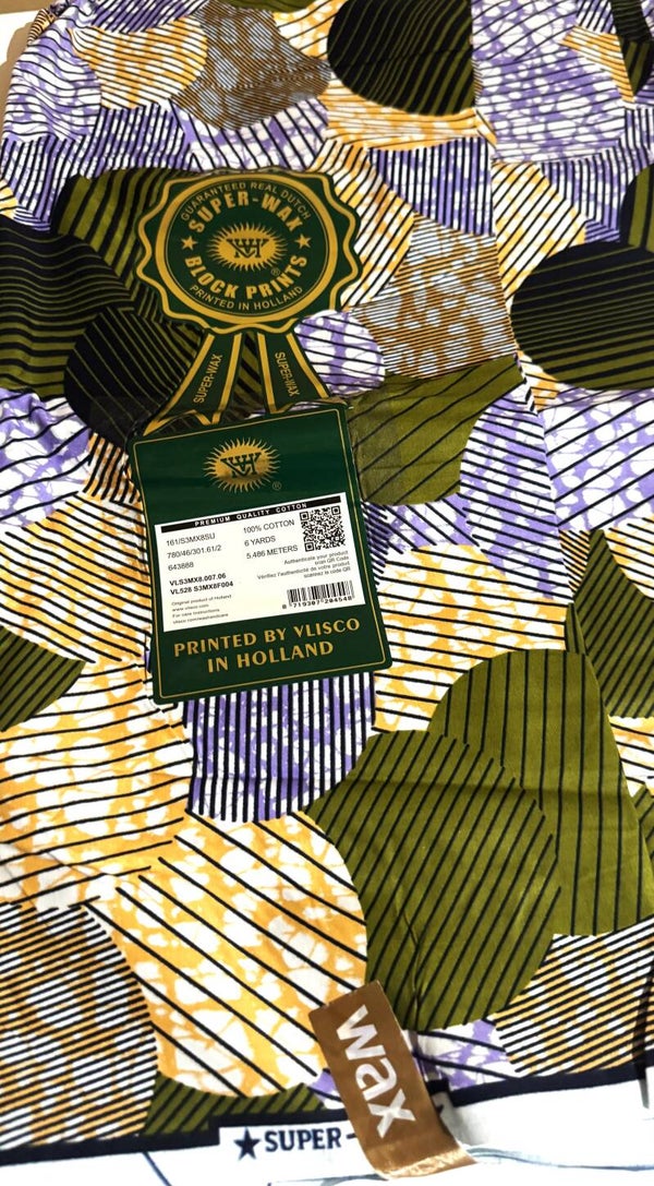 DUTCH VERITABLE SUPER-WAX-BLOCK PRINTS 6 YARDS PRINTED BY VLISCO IN HOLLAND