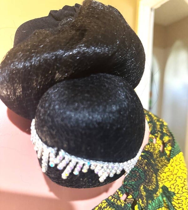 Hair Stocking Cap Back Hair with Bun W Silver and Rhinestones
