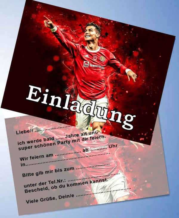 12 Einladungskarten & 12 Umschläge für Geburtstag Ronaldo Fussball ( 3 )