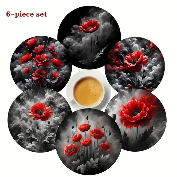 6pcs Poppy Flower Coasters Set