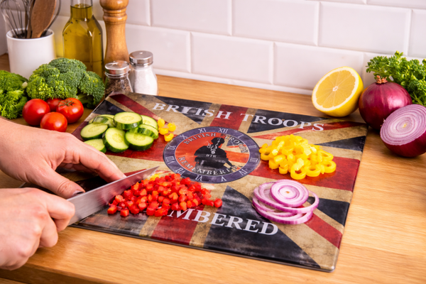 British Troops Remembered Glass Chopping Board