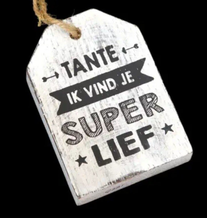 Hangend label, tante