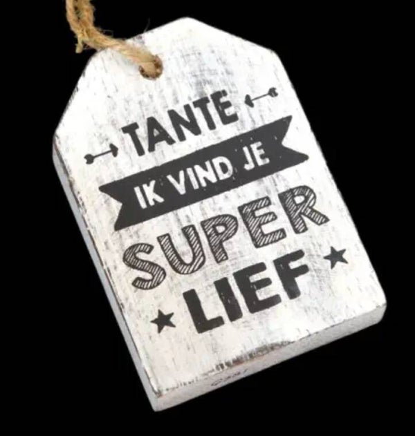 Hangend label, tante