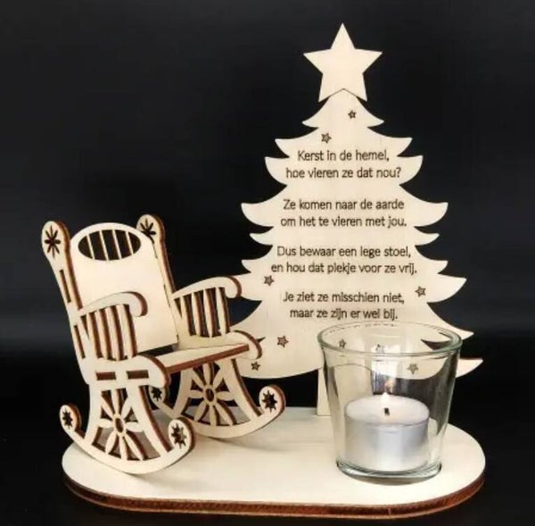 Voetstuk kerstboom met één stoel en waxhouder