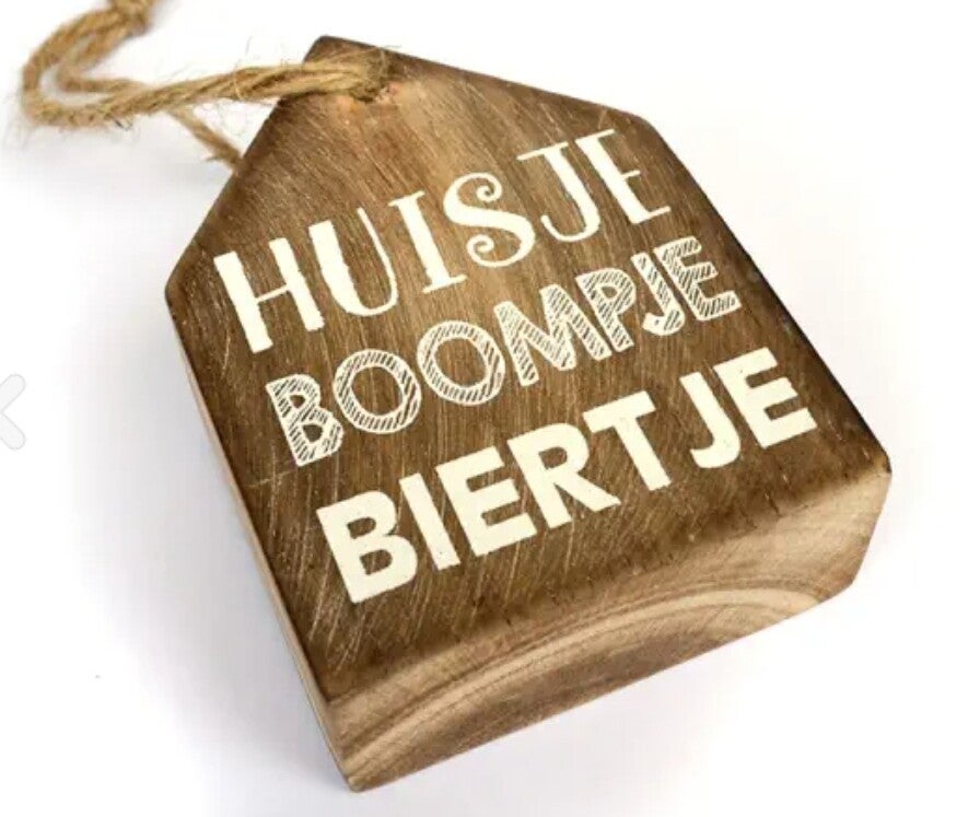 Hangend label, huisje boompje biertje