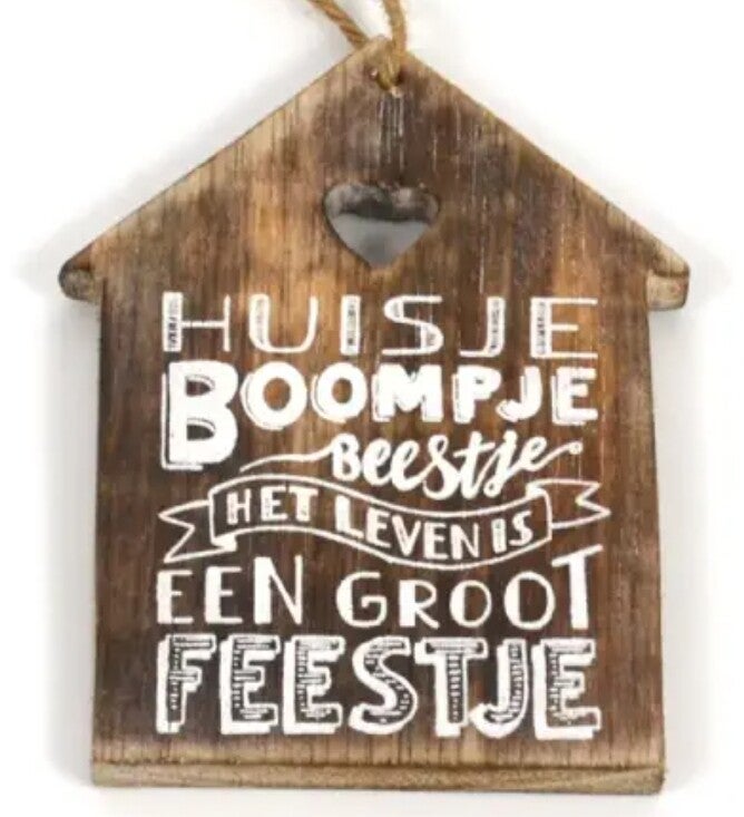 Hangend label, huisje boompje feestje