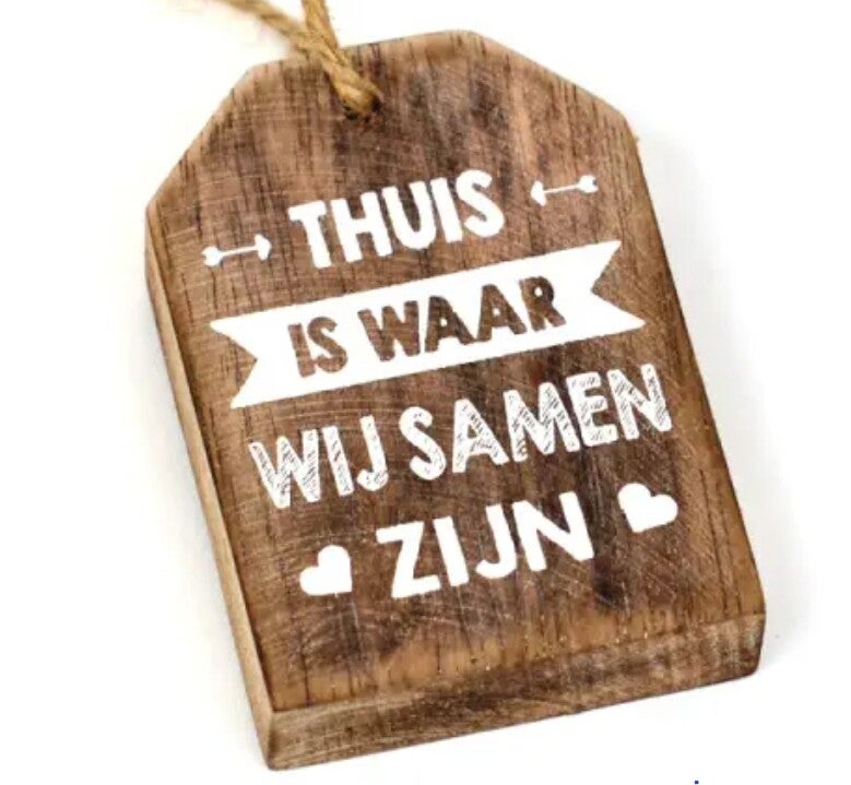 Hangend label, thuis is