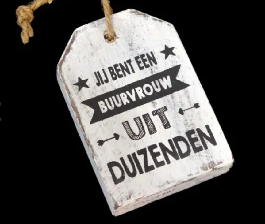 Hangend label, buurvrouw