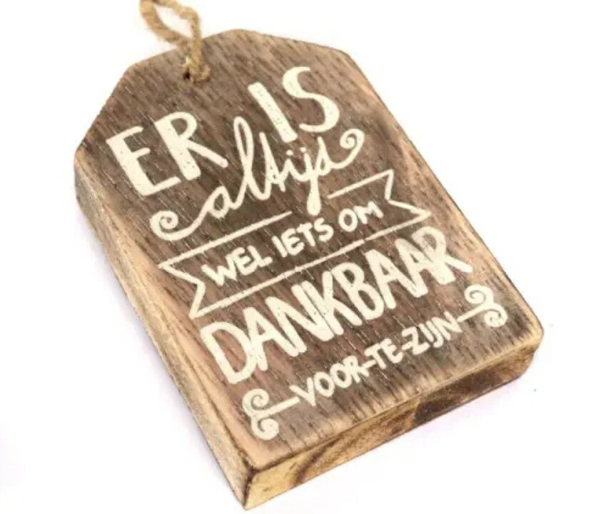 Hangend label, dankbaar