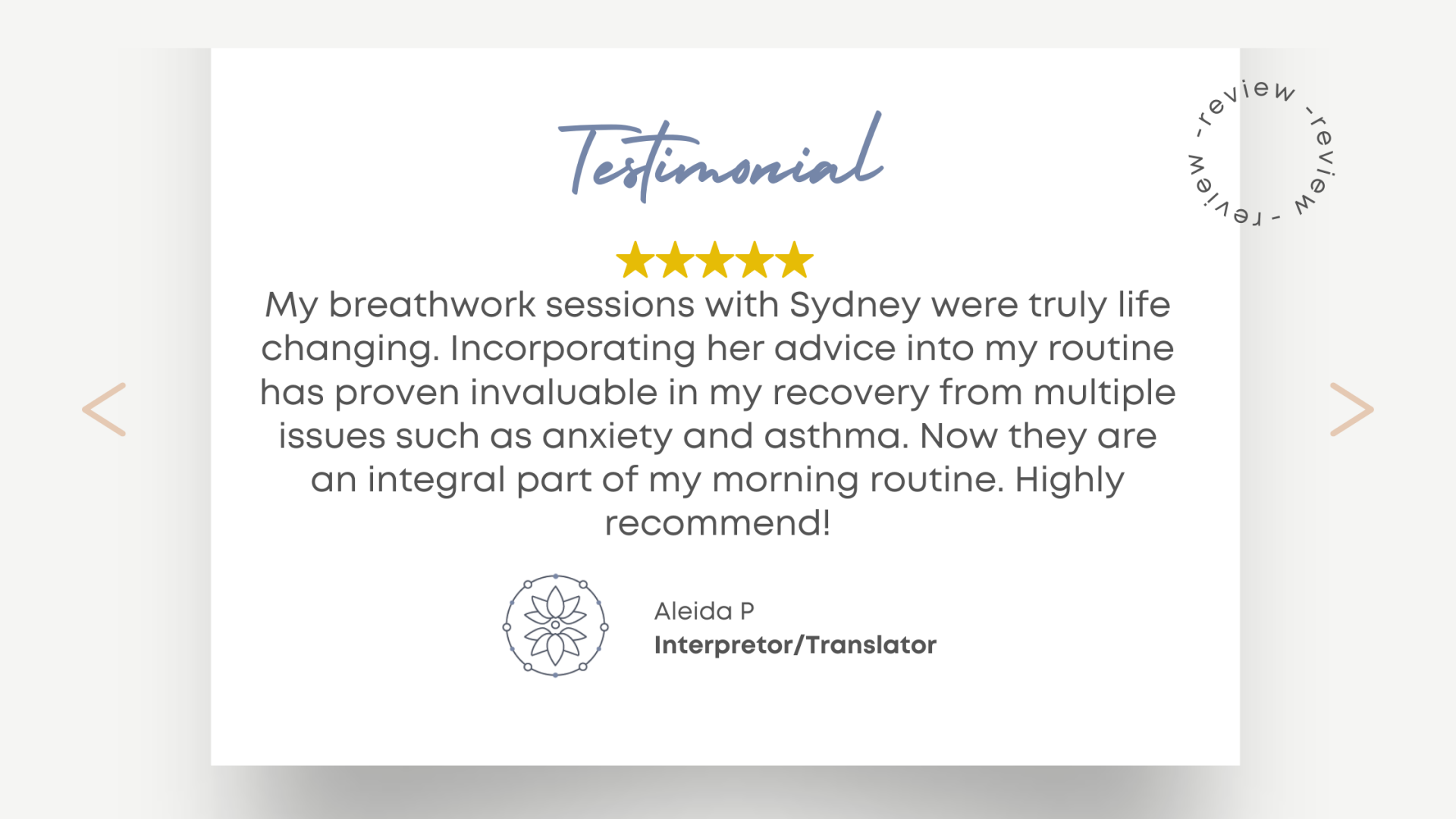 Vital Breathwork meditation and somatic yoga exercise testimonial from a professional