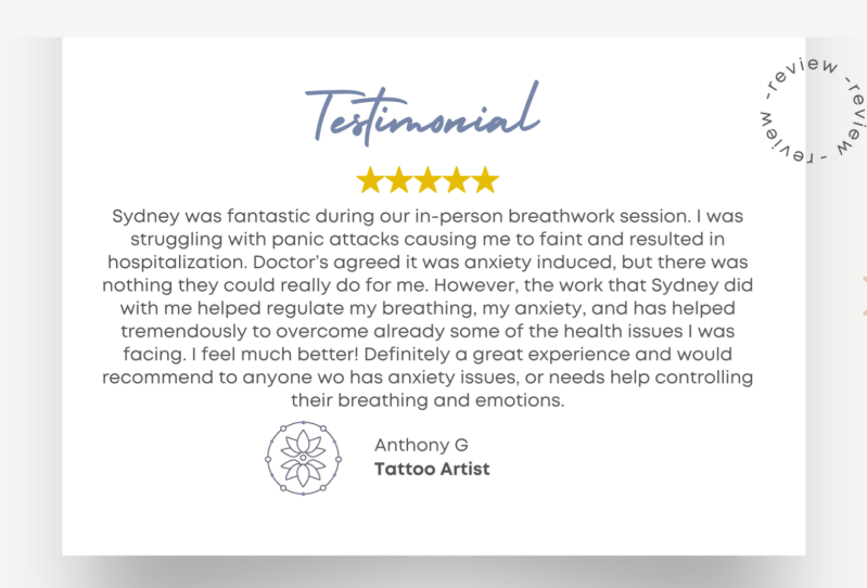 Vital Breathwork meditation and somatic yoga exercise testimonial from an artist