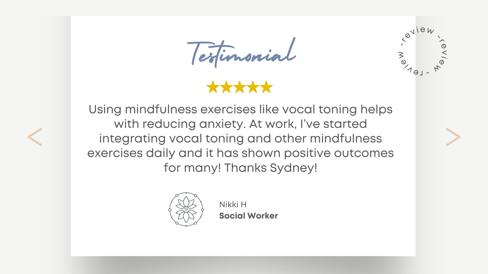 Vital Breathwork  meditation and somatic yoga exercise testimonial from social worker