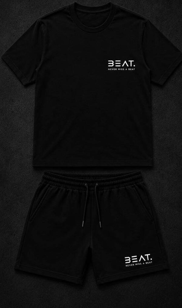 Black shorts and t-shirt