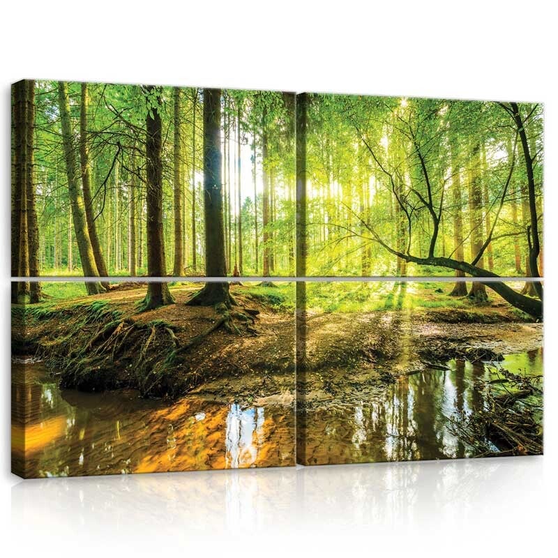 4-Luik Schilderij Zonnig Bos - 120 x 80 cm