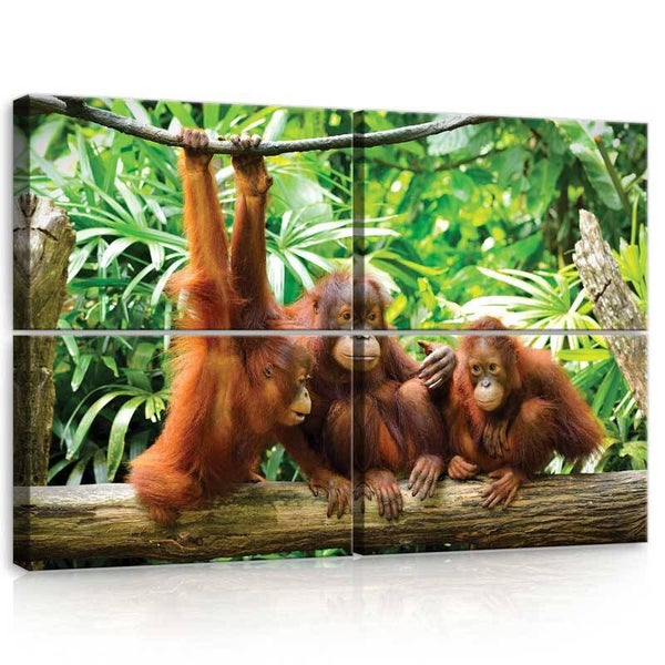 4-Luik Schilderij Orang-oetans in de Jungle - 120 x 80 cm