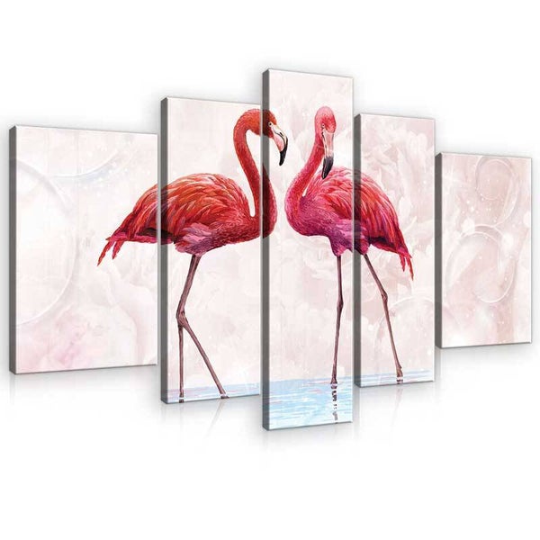 5-Luik Schilderij Flamingo's - 170 x 100 cm