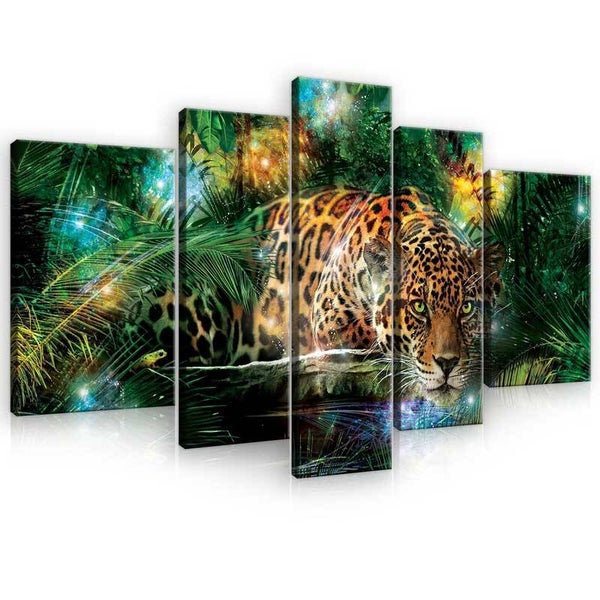 5-Luik Schilderij Jungle Panter - 170 x 100 cm