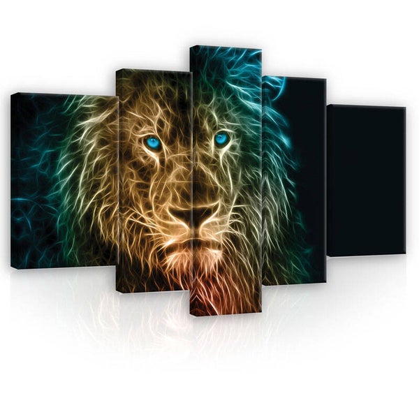5-Luik Schilderij Burning Lion - 170 x 100 cm