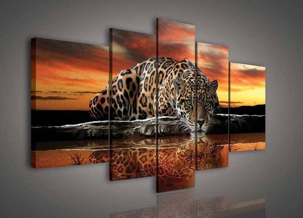 5-Luik Schilderij Luipaard - 170 x 100 cm