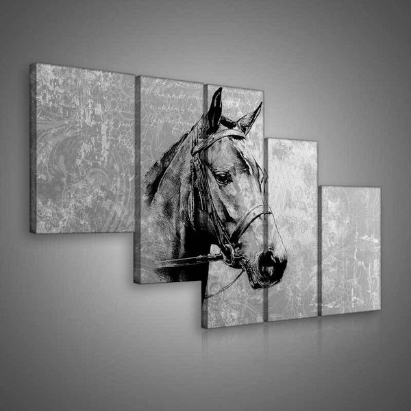 5-Luik Schilderij Vintage Paard - 170 x 100 cm